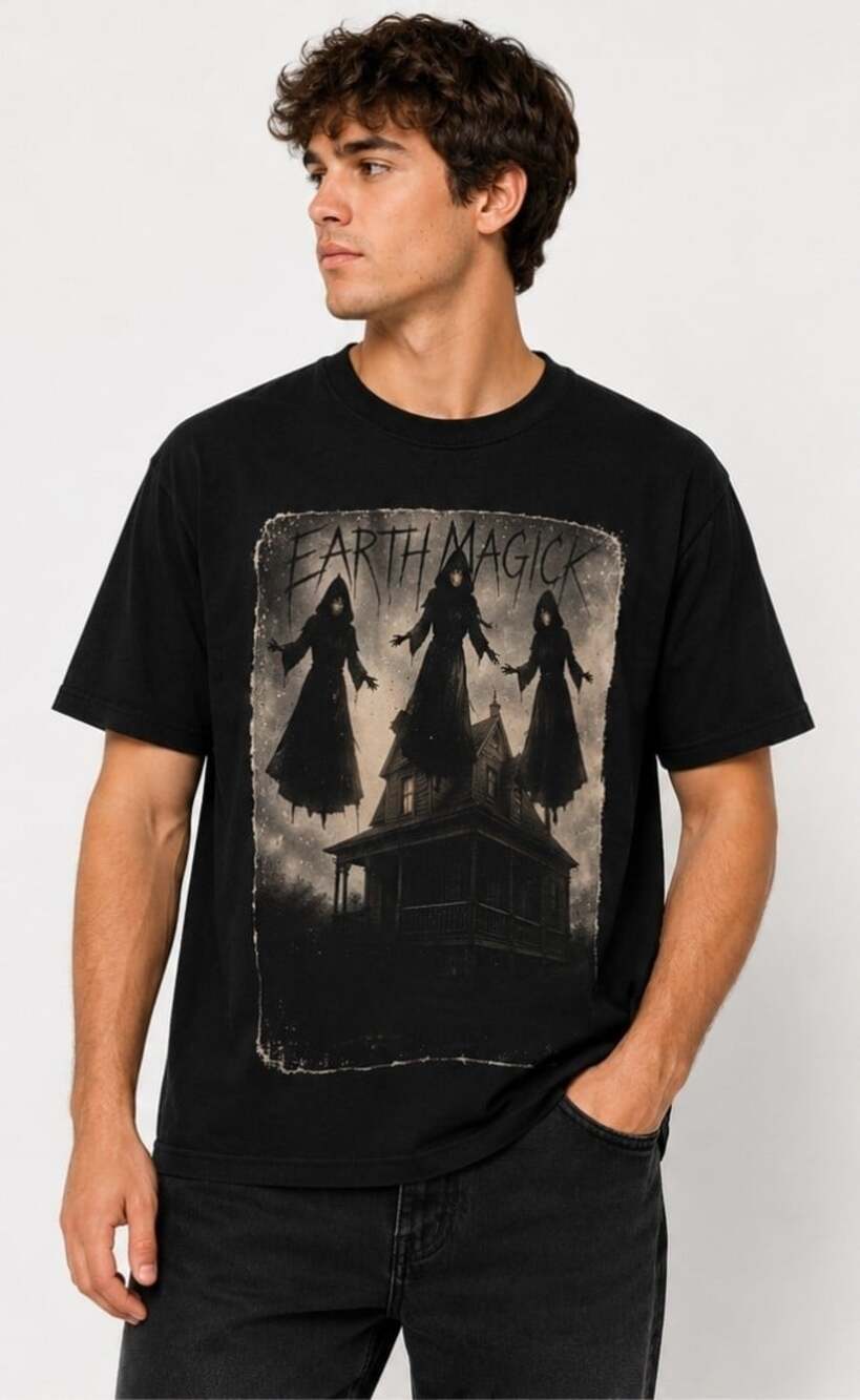 Spencer’s Black The Earth Magic Short Sleeve T-Shirt Adult Witches Sz XL  L100